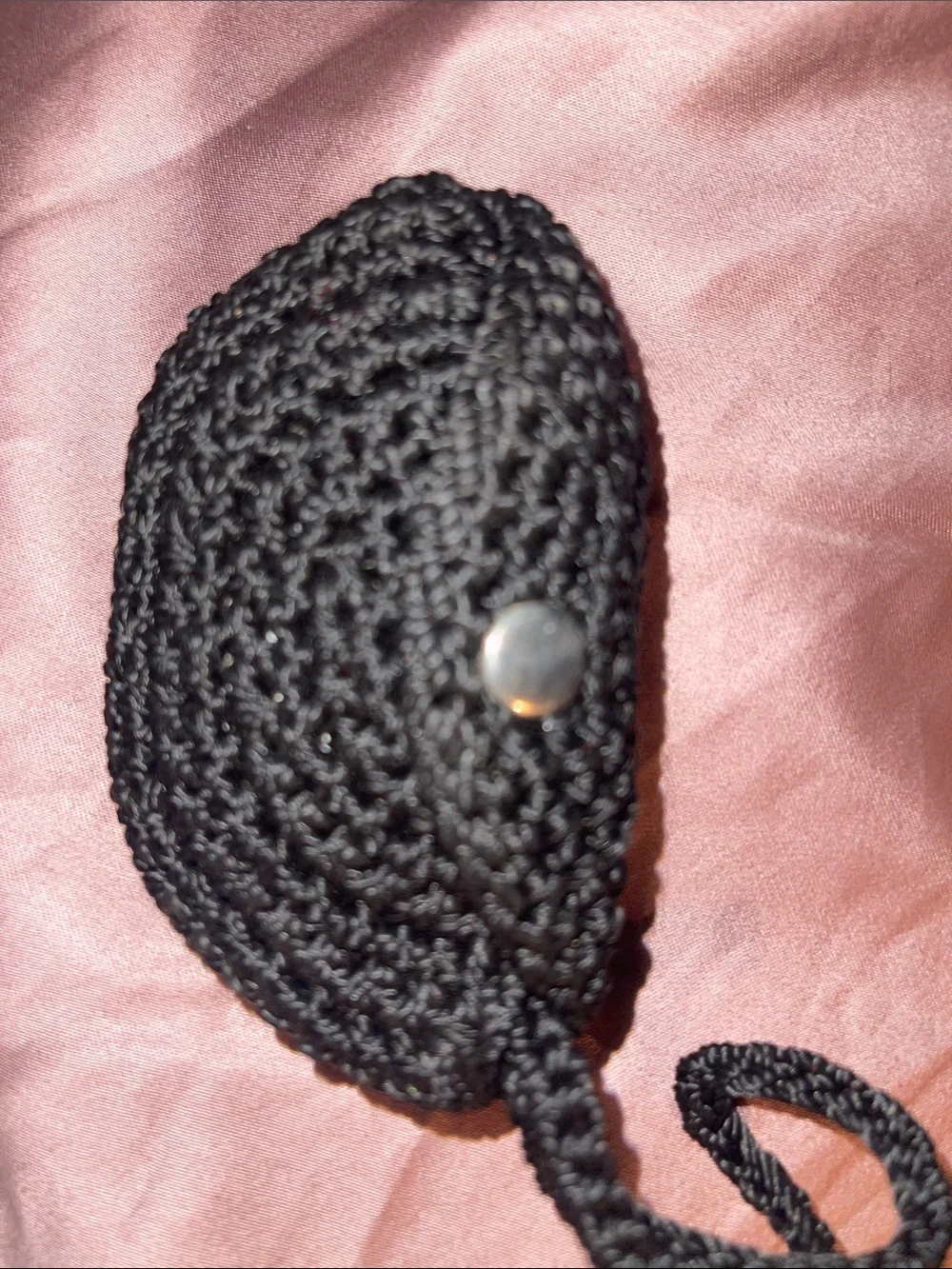 Versatile Black Crochet Wristlet Pouch for coins, folded currency AND AirPod.